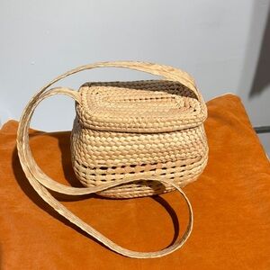Completely Handmade Woven Tan Wicker/Tiki Shoulder Bag